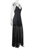 Sexy Solid Color Mesh V Neck Sling Dresses