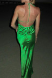 Sexy Solid Color Backless Halter Long Dresses