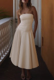 Sexy Solid Color Bow Decor Strapless Strapless Dresses