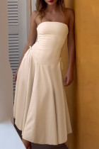 Sexy Solid Color Bow Decor Strapless Strapless Dresses