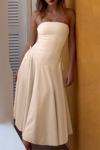 Sexy Solid Color Bow Decor Strapless Strapless Dresses