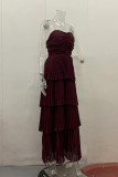 Sexy Solid Color Pleated Flounce Strapless Cake Skirt Dresses