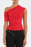 Sexy Solid Color Irregular Sloping Shoulder T-Shirts