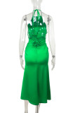 Sexy Solid Color Backless Halter Long Dresses