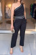 Casual Stripe Pocket Patchwork Contrast Sloping Shoulder Jumpsuits