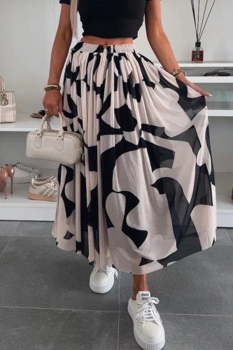 Casual Geometric Print Mesh Loose High Waist Type A Full Print Bottoms