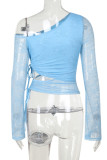 Sexy Solid Color Lace Draw String Sloping Shoulder Tops