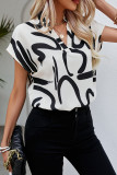 Daily Geometric Print Patchwork Contrast V Neck Tops