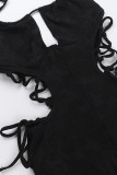 Sexy Solid Color Hollow Out Strap Design Halter Skinny Jumpsuits