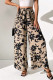 Casual Floral Print Lace Up Contrast Loose High Waist Wide Leg Full Print Bottoms