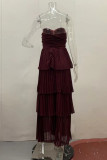 Sexy Solid Color Pleated Flounce Strapless Cake Skirt Dresses