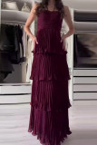 Sexy Solid Color Pleated Flounce Strapless Cake Skirt Dresses