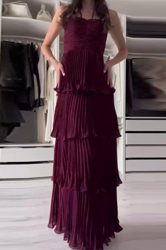 Sexy Solid Color Pleated Flounce Strapless Cake Skirt Dresses