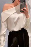 Sexy Solid Color Buttons Oblique Collar Tops