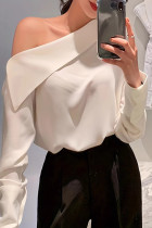 Sexy Solid Color Buttons Oblique Collar Tops