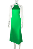 Sexy Solid Color Backless Halter Long Dresses