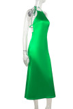 Sexy Solid Color Backless Halter Long Dresses