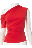 Sexy Solid Color Irregular Sloping Shoulder T-Shirts