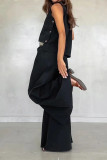 Casual Solid Color Buttons O Neck Sleeveless Two Pieces