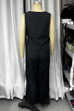 Casual Solid Color Buttons O Neck Sleeveless Two Pieces