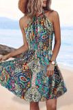 Casual Geometric Print Patchwork Halter A Line Dresses