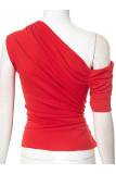 Sexy Solid Color Irregular Sloping Shoulder T-Shirts