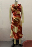 Sexy Gradient Print Backless Irregular U Neck Printed Dresses