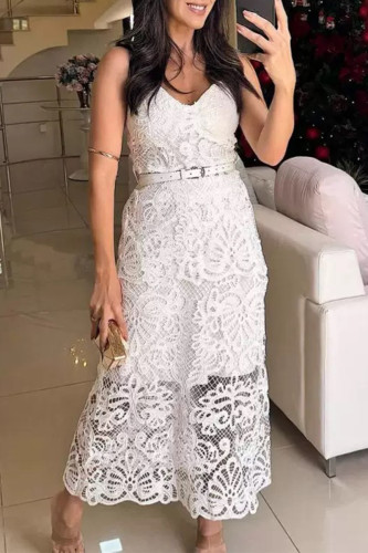 Elegant Flowers Lace V Neck Lace Dress Dresses