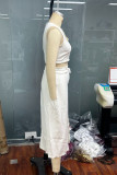 Casual Solid Color Lace Up Slit Irregular O Neck Sleeveless Two Pieces