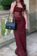 Sexy Solid Color Lace Lace Up Square Neck One Step Skirt Dresses