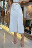 Casual Solid Color Lace Up Slit Irregular O Neck Sleeveless Two Pieces