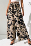 Casual Floral Print Lace Up Contrast Loose High Waist Wide Leg Full Print Bottoms