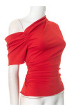 Sexy Solid Color Irregular Sloping Shoulder T-Shirts