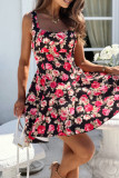 Sexy Floral Print Lace Up Backless Square Neck Sling Dresses