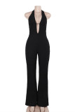 Sexy Flowers Lace Texture V Neck Skinny Jumpsuits