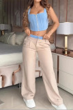 Casual Solid Color Pocket Zipper Contrast Square Neck Sleeveless Two Pieces