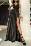 Sexy Gradient Slit Sequined Contrast V Neck Sling Dresses