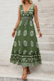 Vacation Geometric Print Contrast V Neck Sleeveless Dresses
