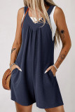 Casual Solid Color Pocket V Neck Loose Rompers