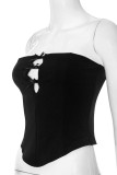 Sexy Solid Color Hollow Out Bow Decor Strapless Tops