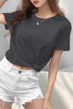 Daily Solid Color Patchwork O Neck T-Shirts