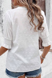 Casual Solid Color Hollow Out V Neck Tops