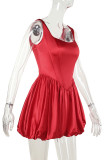 Sexy Solid Color Ruched Square Neck Bud Dresses
