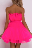 Sexy Solid Color Mesh Bow Decor Strapless Ball Gown Dresses