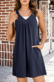 Casual Solid Color Pocket V Neck Loose Rompers