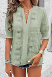 Casual Solid Color Hollow Out V Neck Tops