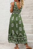 Vacation Geometric Print Contrast V Neck Sleeveless Dresses
