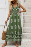 Vacation Geometric Print Contrast V Neck Sleeveless Dresses