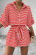 Casual Stripe Buttons With Belt Contrast Turndown Collar Loose Rompers