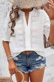 Casual Solid Color Hollow Out V Neck Tops